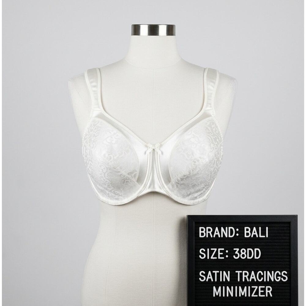 Bali Satin Tracings Minimizer 38DDD Bra Off White Underwire Unlined 3562